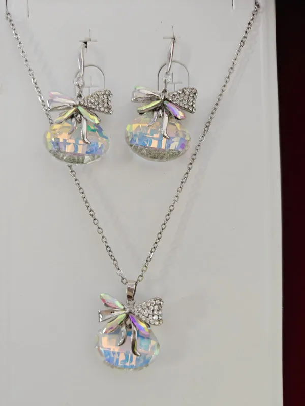 Crystal_Bow_Drop_Earrings_And_Necklace_Set_-_Iridescent_Stone_Jewelry