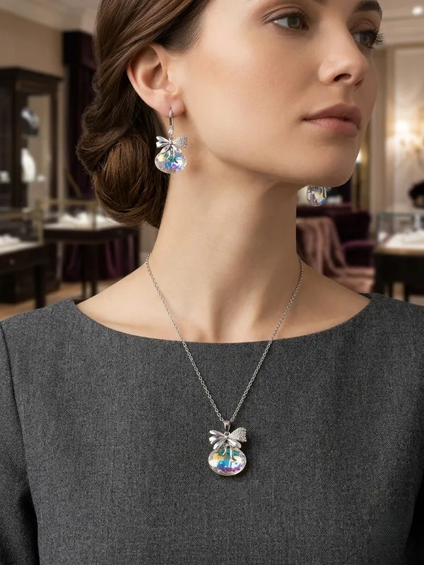 Crystal_Bow_Drop_Earrings_And_Necklace_Set_-_Iridescent_Stone_Jewelry