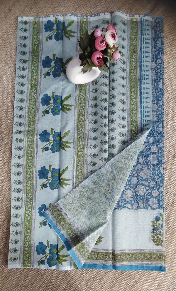 Blue_Floral_Print_Kota_Doriya_Saree_With_Blouse