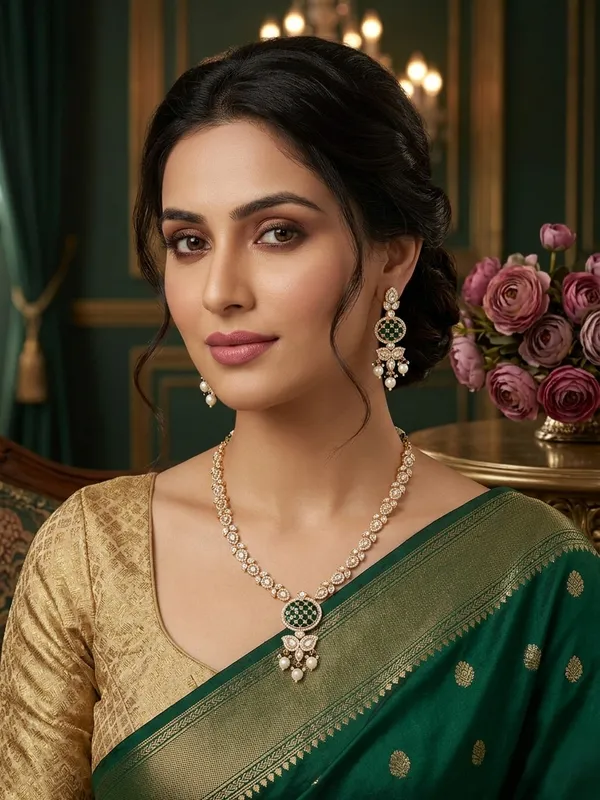 Elegant_Green_And_Gold_Kundan_Necklace_Set_With_Matching_Earrings