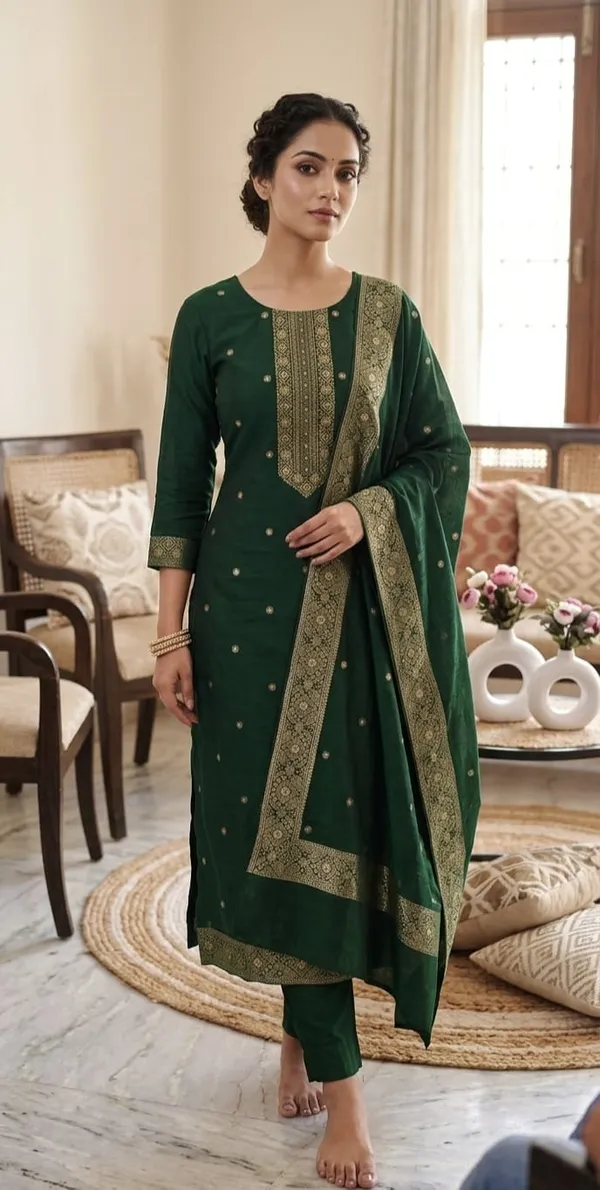Green_Dola_Silk_Blend_Unstitched_Salwar_Unstitched_Suit_Material_With_Golden_Zari_And_Dupatta