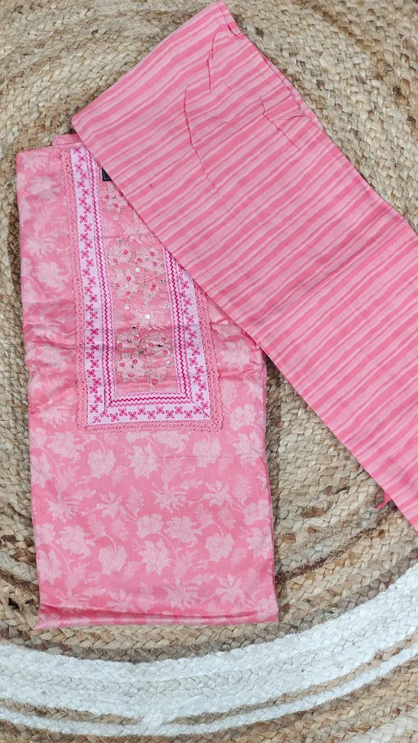 Pink_Floral_Embroidered_Unstitched_Unstitched_Suit_Material_With_Striped_Bottom_Fabric