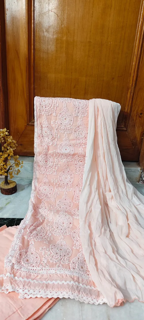 Elegant_Peach_Organdy_Embroidered_Unstitched_Suit_With_Sequence_Work