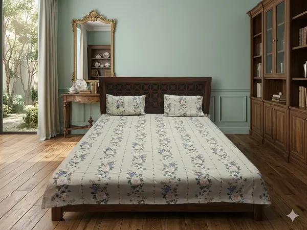 Cotton_bed_sheet_with_Quilted_Pillow_Covers