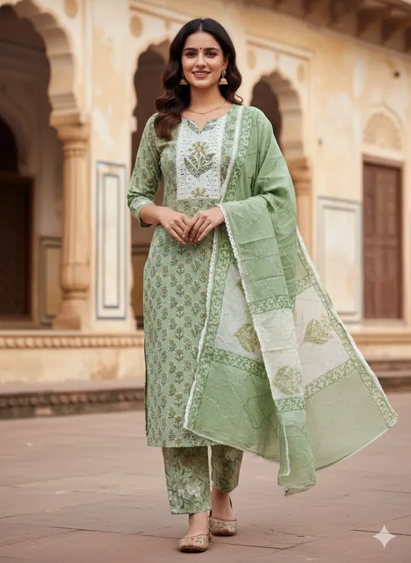 Green_Floral_Embroidered_Cotton_Unstitched_Suit_Material_With_Dupatta