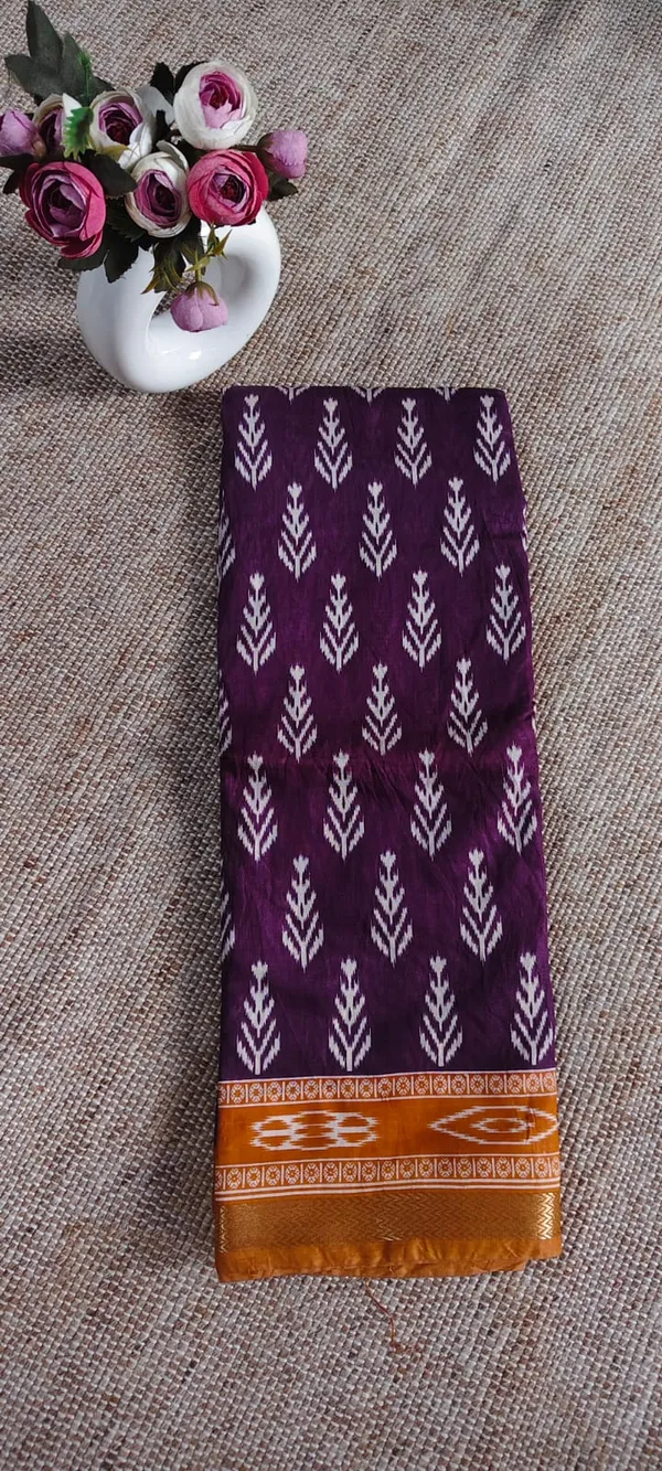 Purple_Muslin_Ikat_Print_Saree_With_Blouse