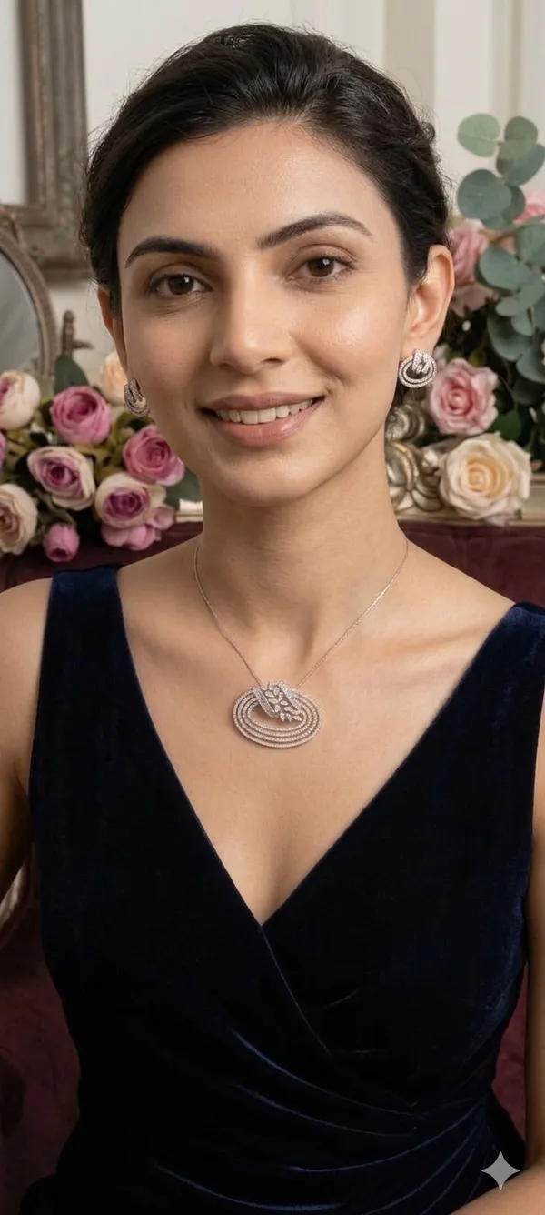 Silver-Toned_American_Diamond_Pendant_Set_With_Floral_Design