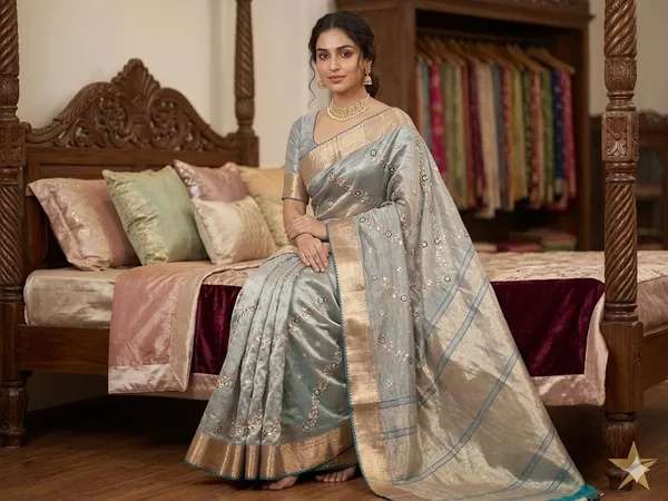 Grey_Tissue_Saree_With_Gota_Patti_Double_Toned