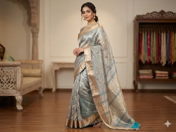Grey_Tissue_Saree_With_Gota_Patti_Double_Toned