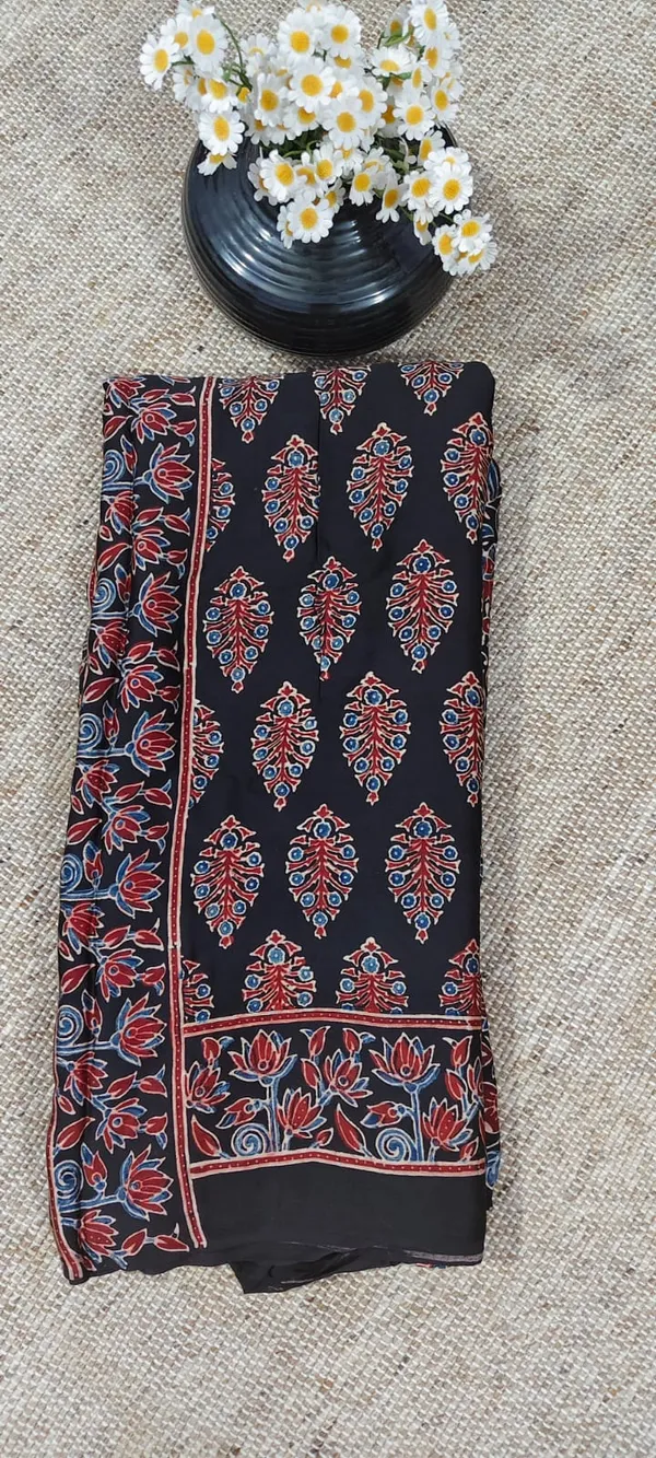 Pure_Modal_Ajrak_Hand_Block_Silk_Saree_With_Blouse