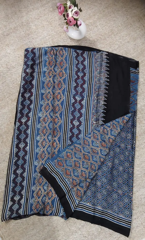 Pure_Modal_Ajrak_Hand_Block_Silk_Saree_With_Blouse