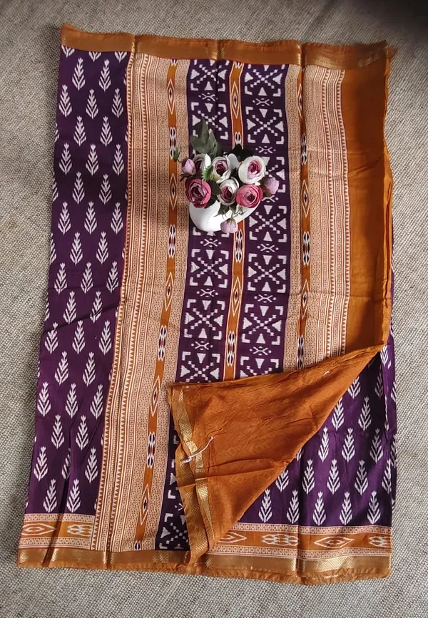 Purple_Muslin_Ikat_Print_Saree_With_Blouse