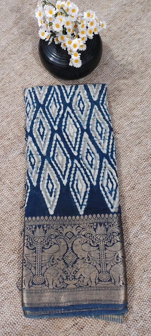 Navy_Blue_Viscose_Chanderi_Saree_With_Godlen_Zari_Border