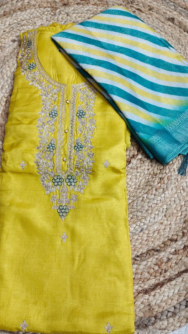 Yellow_Silk_Embellished_Salwar_Unstitched_Suit_Set_With_Striped_Dupatta