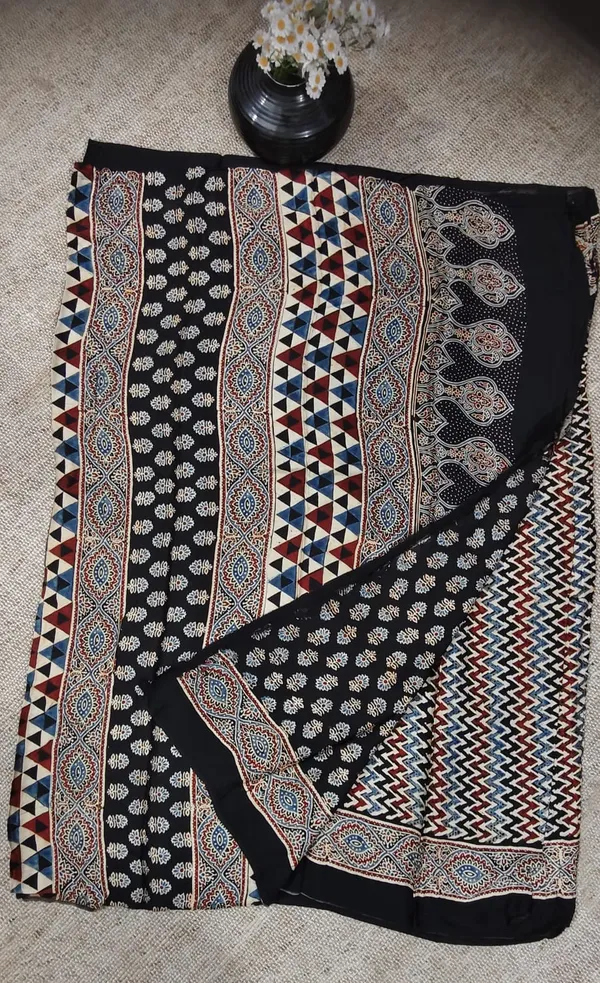 Pure_Modal_Ajrak_Hand_Block_Silk_Saree_With_Blouse