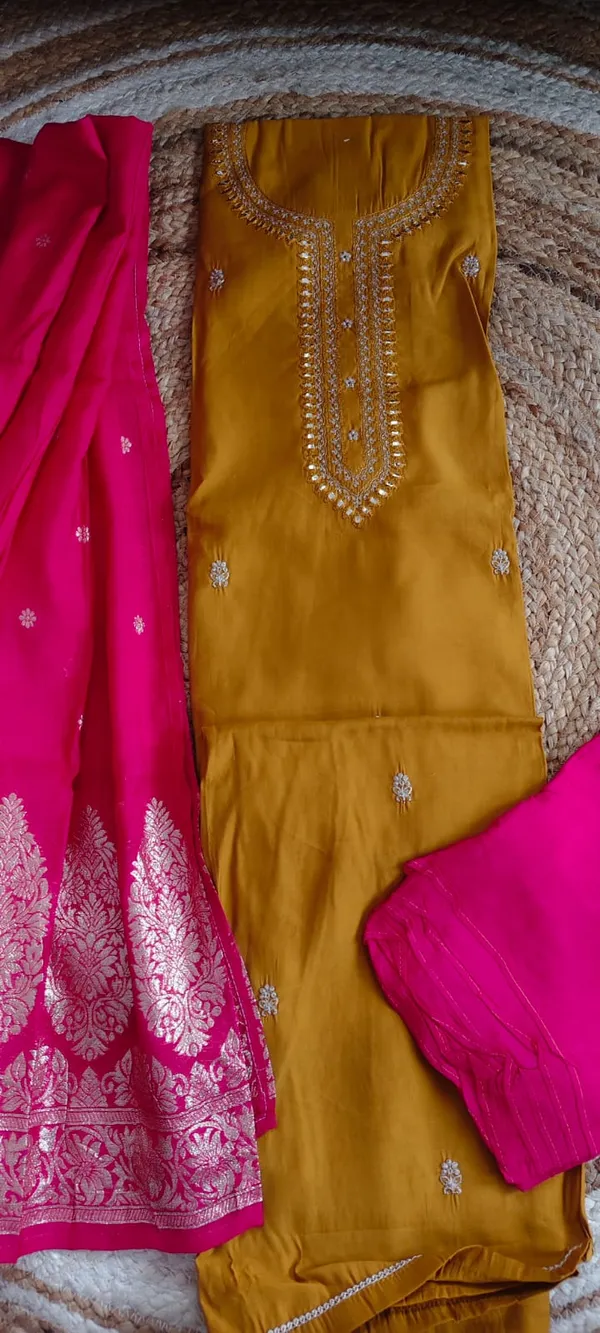 Ethnic_Mustard_Silk_Suit_Material_with_Pink_Banarasi__Dupatta