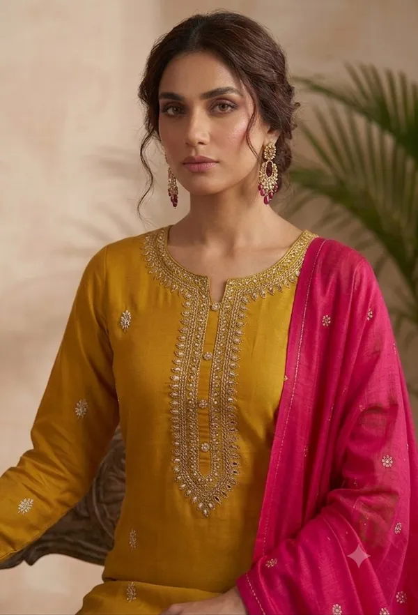 Ethnic_Mustard_Silk_Suit_Material_with_Pink_Banarasi__Dupatta