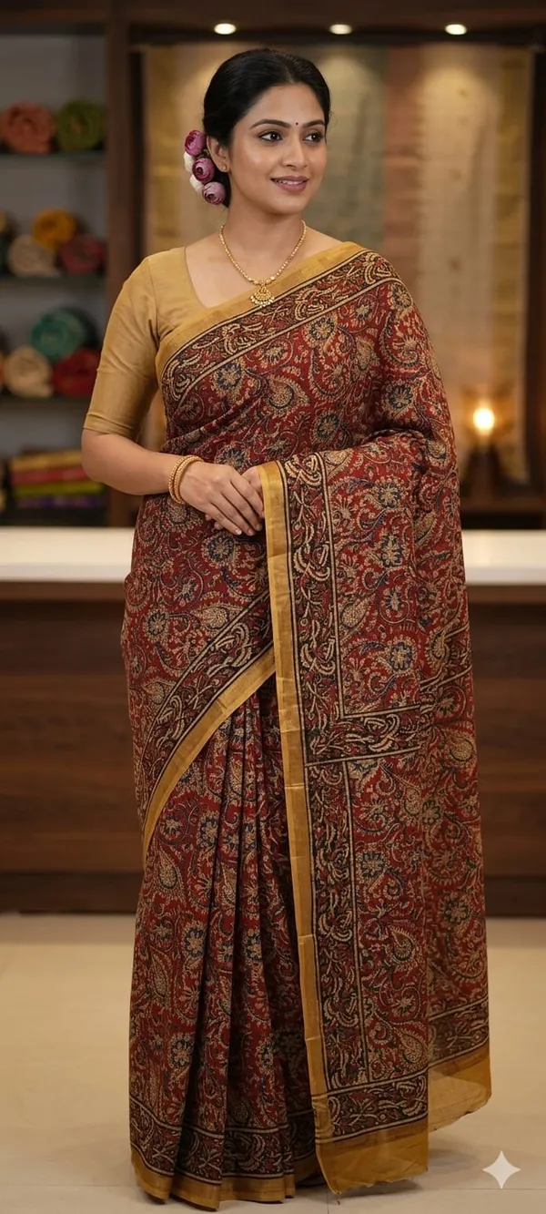 Kota_Doriya_Ajrak_Hand_Block_Saree_With_Cotton_Blouse