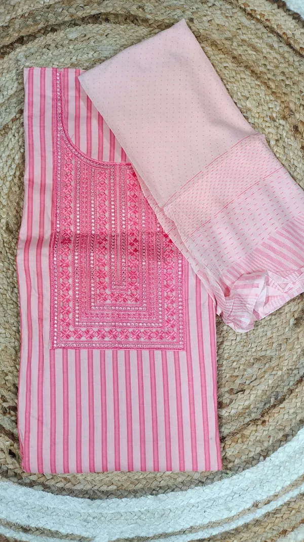 Pink_Striped_Cotton_Unstitched_Salwar_Unstitched_Suit_Material_With_Embroidered_Yoke