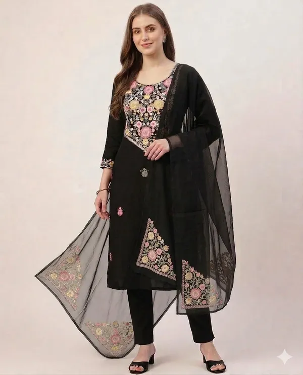 Noir_Floral_Embroidered_Suit_Material_with_Organza_Dupatta