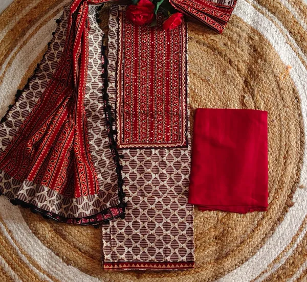 Ethnic_Cotton_Unstitched_Suit_Material_With_Dabu_Print_-_Red_And_Brown