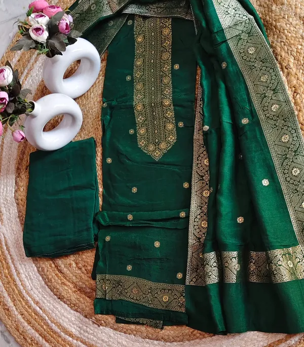 Green_Dola_Silk_Blend_Unstitched_Salwar_Unstitched_Suit_Material_With_Golden_Zari_And_Dupatta