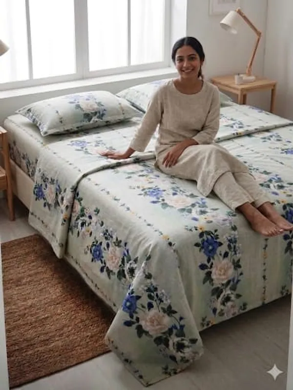 Cotton_bed_sheet_with_Quilted_Pillow_Covers