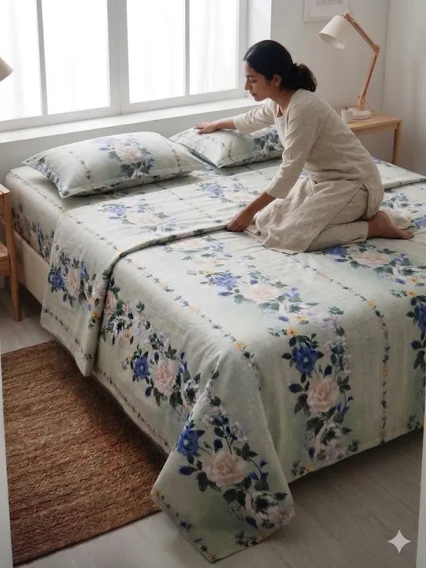 Cotton_bed_sheet_with_Quilted_Pillow_Covers