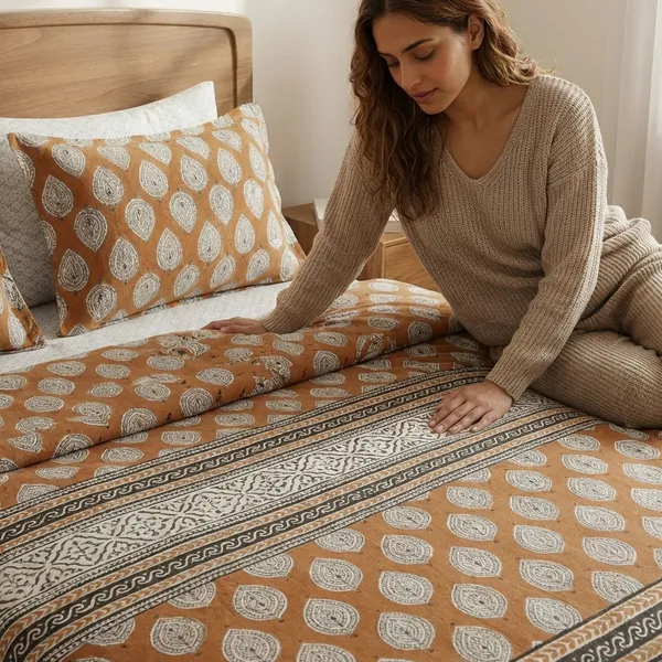 Mustard_Block_Print_Bedsheet_With_Pillow_Covers_-_Paisley_Motif
