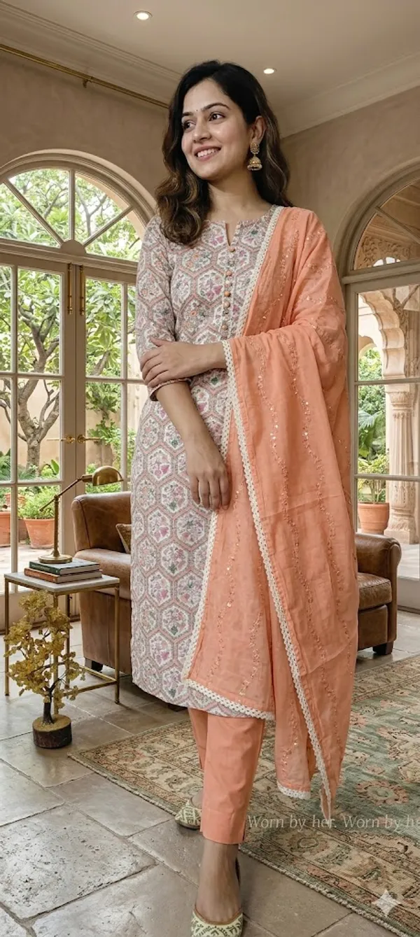 Peach_Cotton_Unstitched_Suit_with_Embroidered_&Sequence__Work