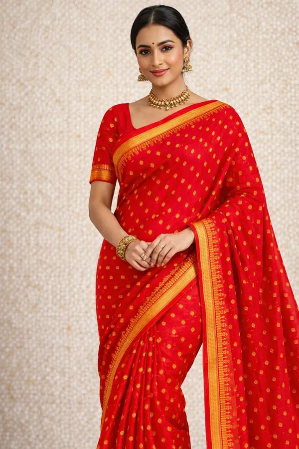 Red_Tanchui_With_Yellow_Resham_Work_Saree_With_Blouse