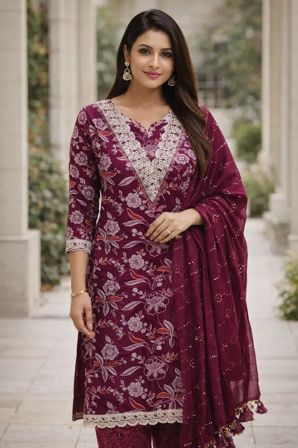 Wine_Floral_Print_Unstitched_Suit_Material_With_Embellished_Dupatta