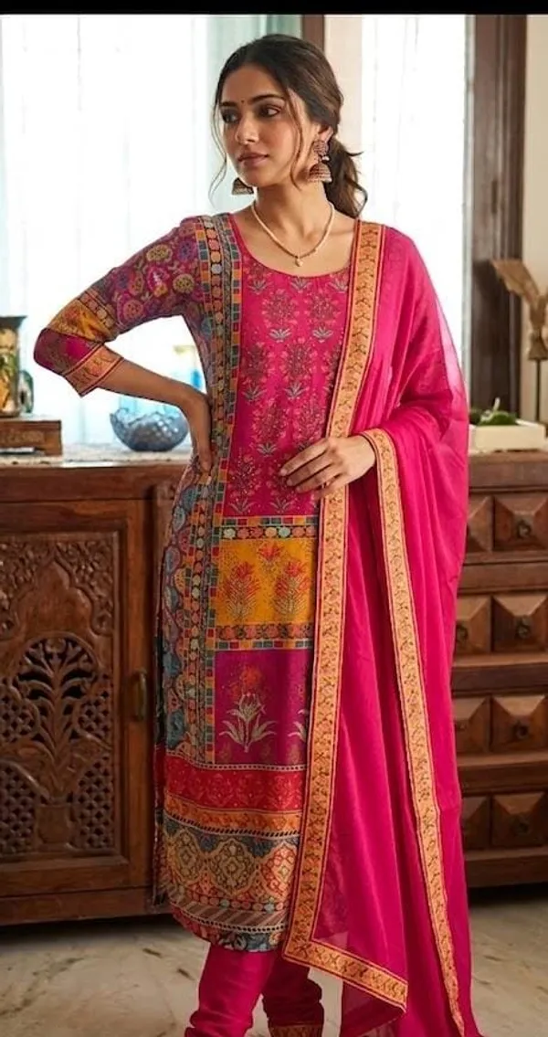 Vibrant_Pink_Ethnic_Unstitched_Suit_Material_Set_With_Dupatta