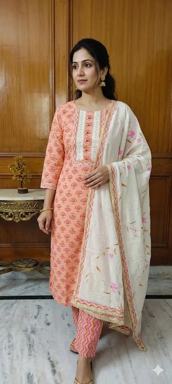 Unstitched_Ethnic_Cotton_Unstitched_Suit_Material_With_Embroidered_Dupatta_-_Peach_And_White