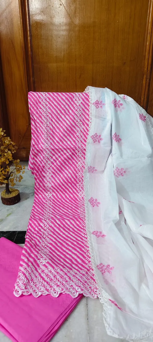 Pink_Striped_Leheriya_Dupatta_With_Embroidred_Border_And_Embroidered_Dupatta_Set