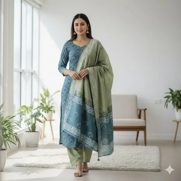Teal_Blue_&_Pista_Embroidred_Silk_Unstitched_Suit_Material_With_Dupatta