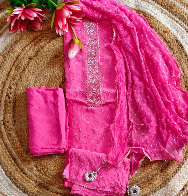 Pink_Embellished_Unstitched_Ethnic_Bandhej_Unstitched_Suit_Material_With_Dupatta