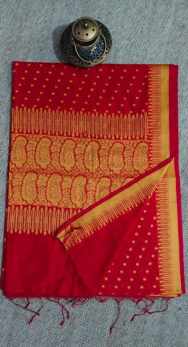 Red_Tanchui_With_Yellow_Resham_Work_Saree_With_Blouse