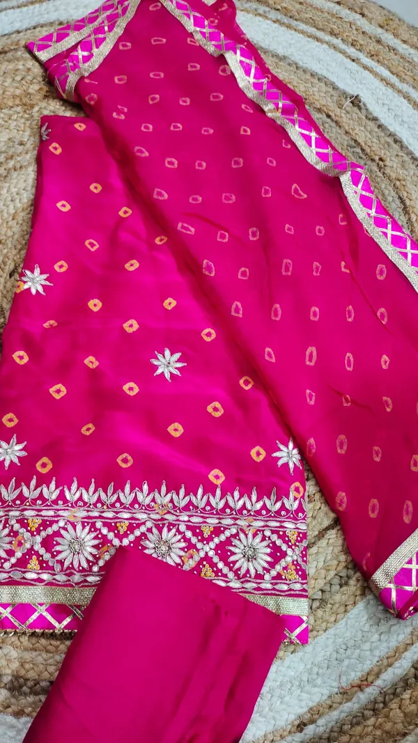 Vibrant_Magenta_Bandhani_Unstitched_Suit_Material_With_Gota_Patti_Border_Dupatta