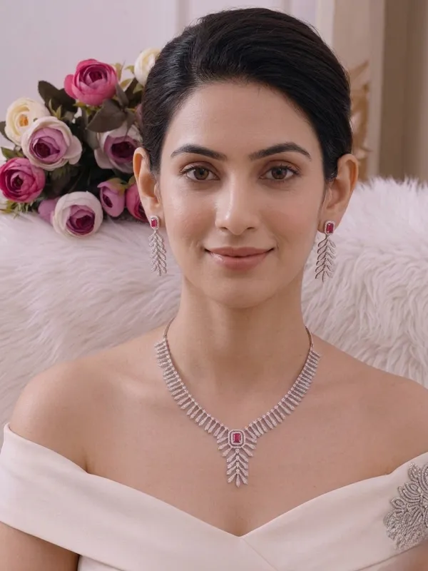 Sparkling_Ruby_And_Diamond_Necklace_Set_With_Earrings