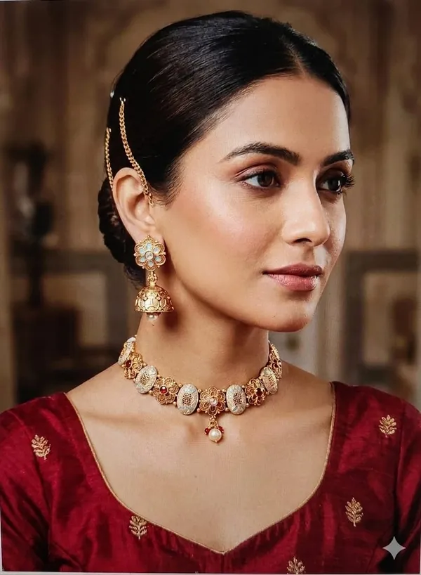 Traditional_Gold-Toned_Necklace_Set_With_Jhumka_Earrings