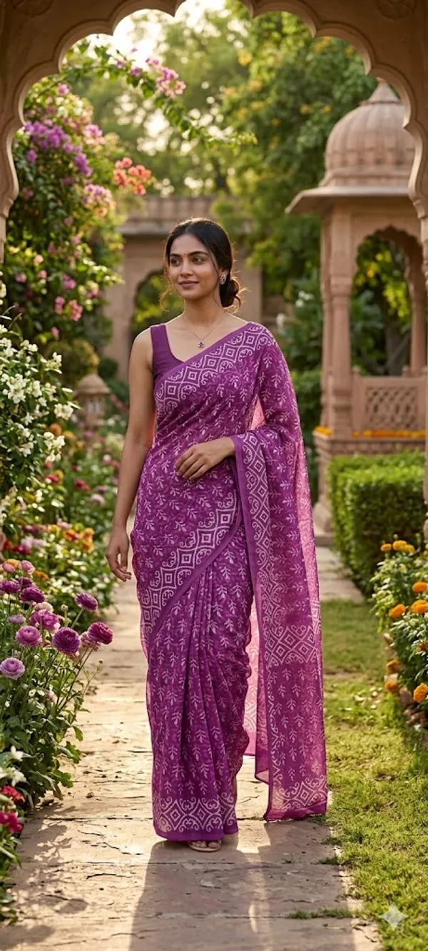 Dabu_Floral_Hand_Block_Saree_With_Blouse