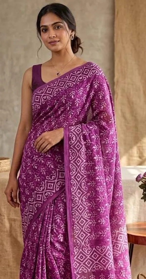 Dabu_Floral_Hand_Block_Saree_With_Blouse