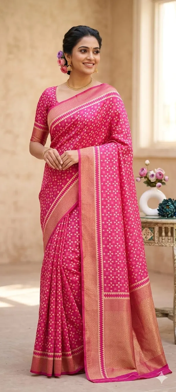 Pink_Viscose_Chanderi_Saree_With_Blouse