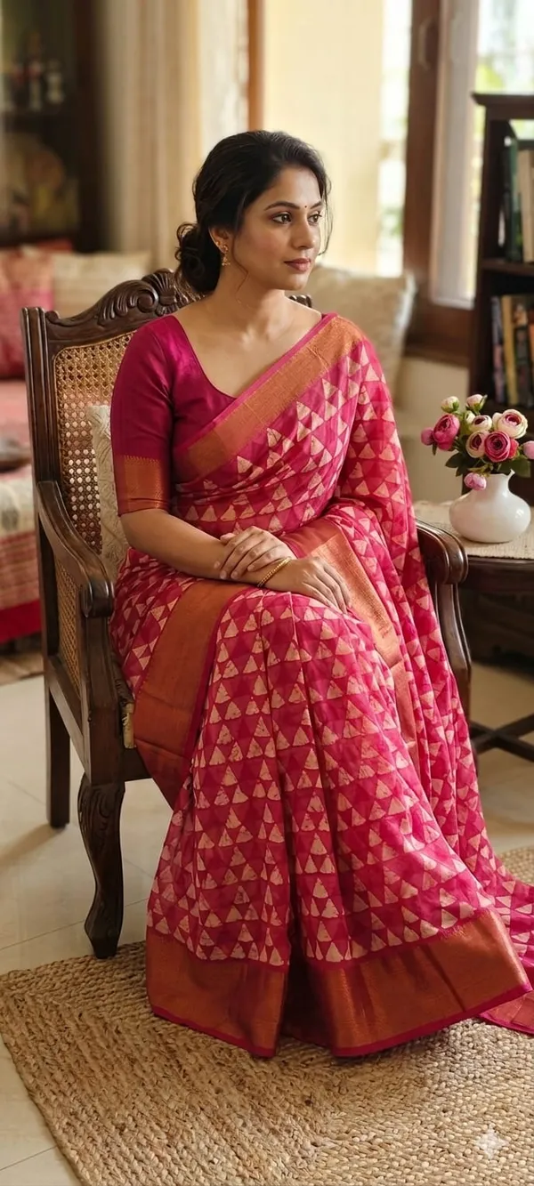 Pink_Triangle_Motif_Traditional_Chanderi_Saree_With_Zari_Border