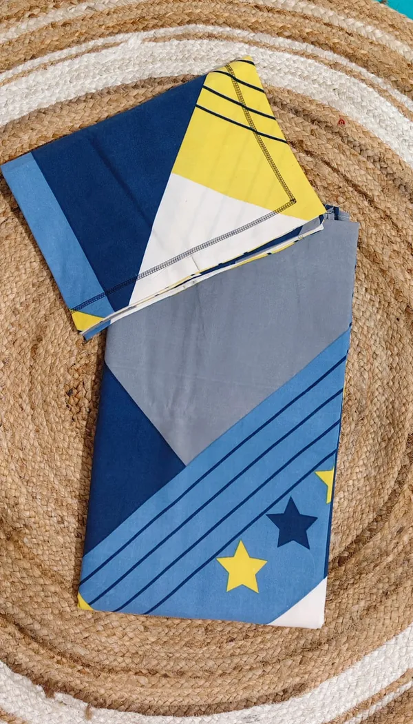 Geometrical_Print_Double_Bedsheet_With_Pillow_Covers-Blue,Yellow_&_Gray