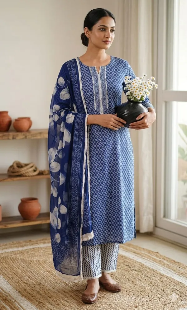 Blue_Printed_Cotton_Unstitched_Suit_Material_With_Dupatta