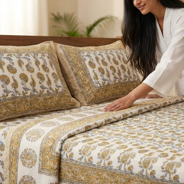 Block_Printed_Cotton_Double_Bedsheet_With_Pillow_Covers_-_Brown_&_Beige_Floral_Pattern