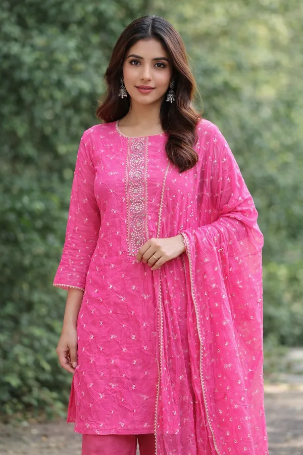 Pink_Embellished_Unstitched_Ethnic_Bandhej_Unstitched_Suit_Material_With_Dupatta