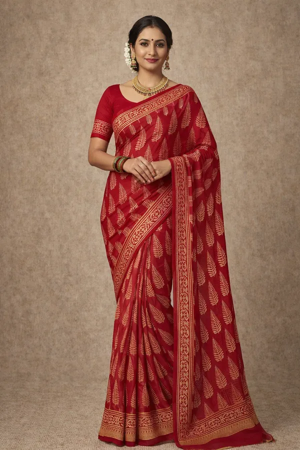 Beautiful_Motif_Chanderi_Hand_Block_Saree_With_Zari_Border
